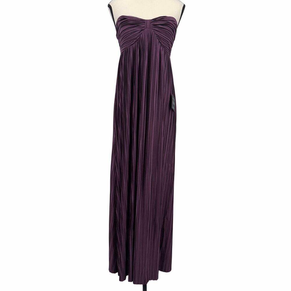 Lulus Whimsical Beauty Dark Purple Satin Plisse Strapless Maxi Dress Size M - Picture 2 of 13